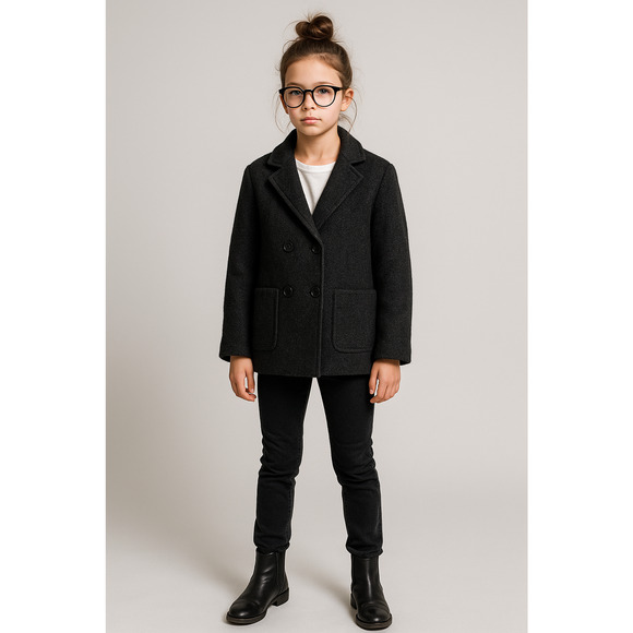 Zadig & Voltaire Girls L 100% Wool Double Breasted Pea Coat $399 Jacket Black - Picture 1 of 12